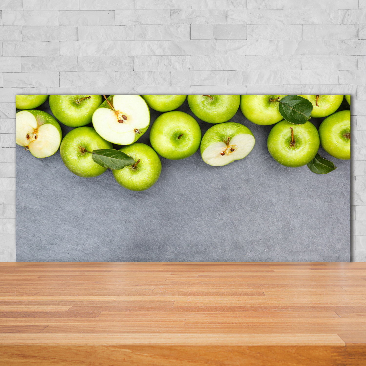 Küchenrückwand Spritzschutz aus Glas 140x70 Deko Essen & Getränke Grüne Äpfel