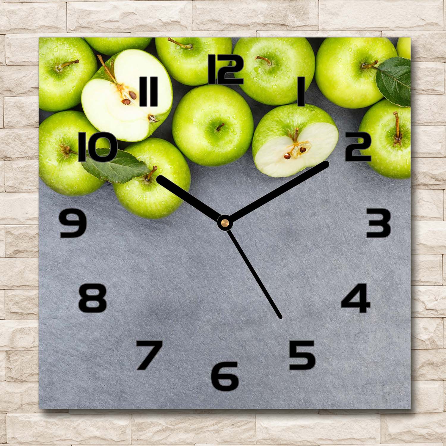 Wanduhr Echt-Glas-Küchenuhr 30x30 Deko Bilder-Motiv: Grüne Äpfel Grün