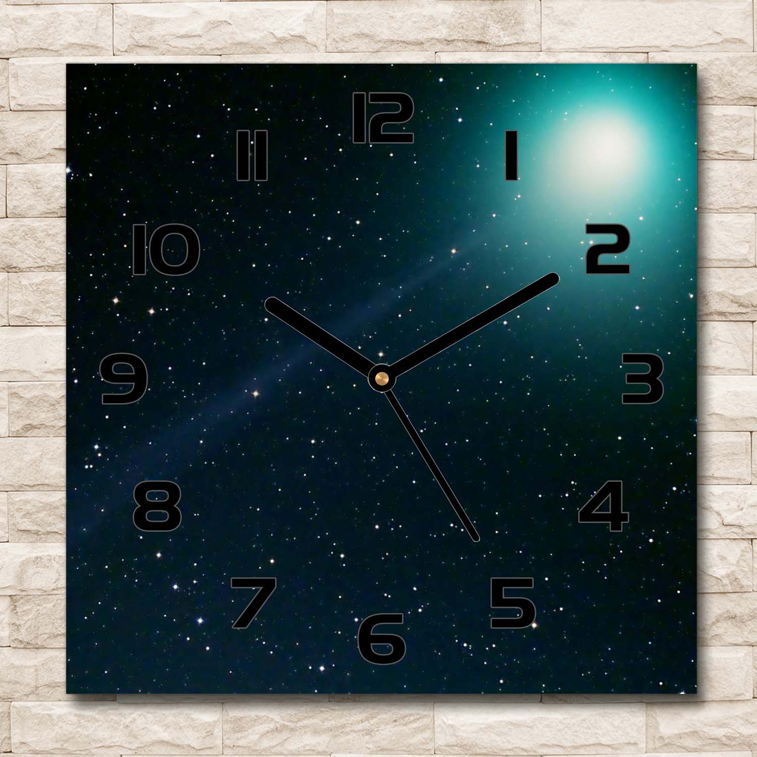 Wanduhr Echt-Glas-Küchenuhr 30x30 Deko Bilder-Motiv: Galaxis Blau