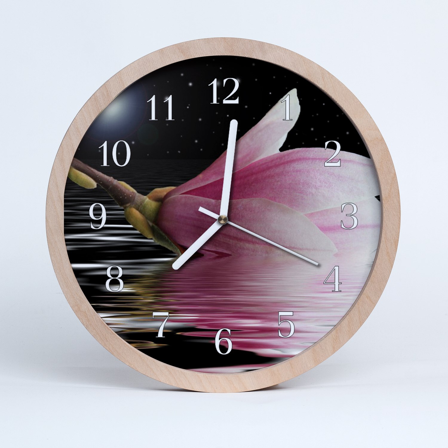 Tulup Horloge murale en bois 30fi cm horloge en bois - Magnolia fleur Fleurs