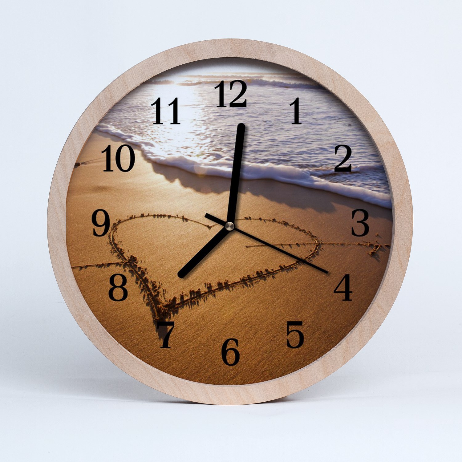 Tulup Horloge murale en bois 25fi cm horloge en bois - Coeur sur la nature de la plage