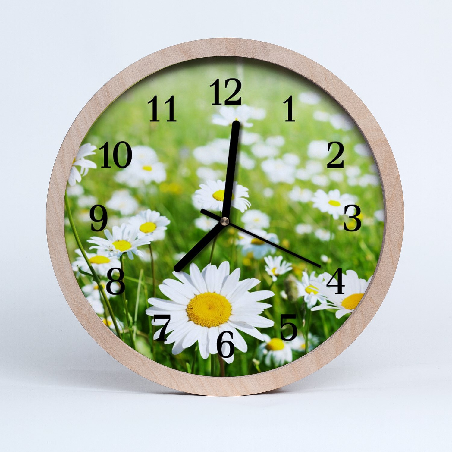 Tulup Horloge murale en bois 30fi cm horloge en bois - marguerites Fleurs