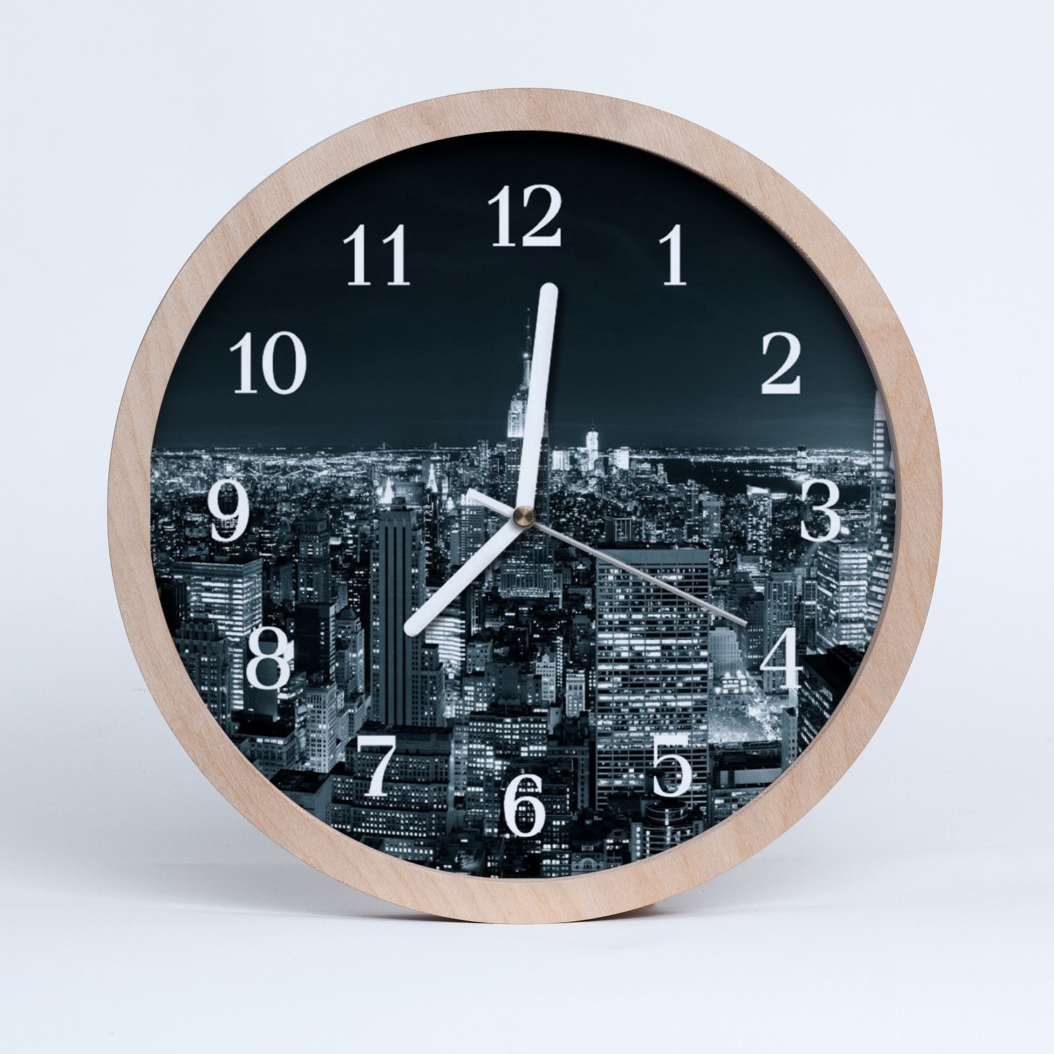 Tulup Horloge murale en bois 30fi cm horloge en bois - Ville la nuit Ville