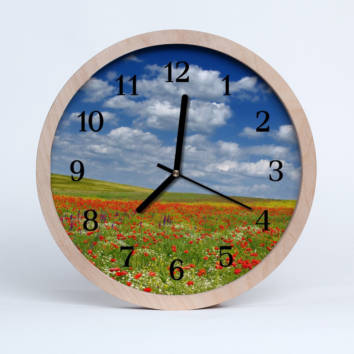 Tulup Horloge murale en bois 30fi cm horloge en bois - Champ de coquelicots Fleurs