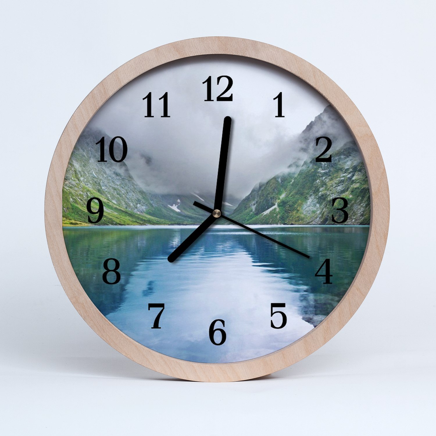 Tulup Horloge murale en bois 30fi cm horloge en bois - Mountain Lake Paysage