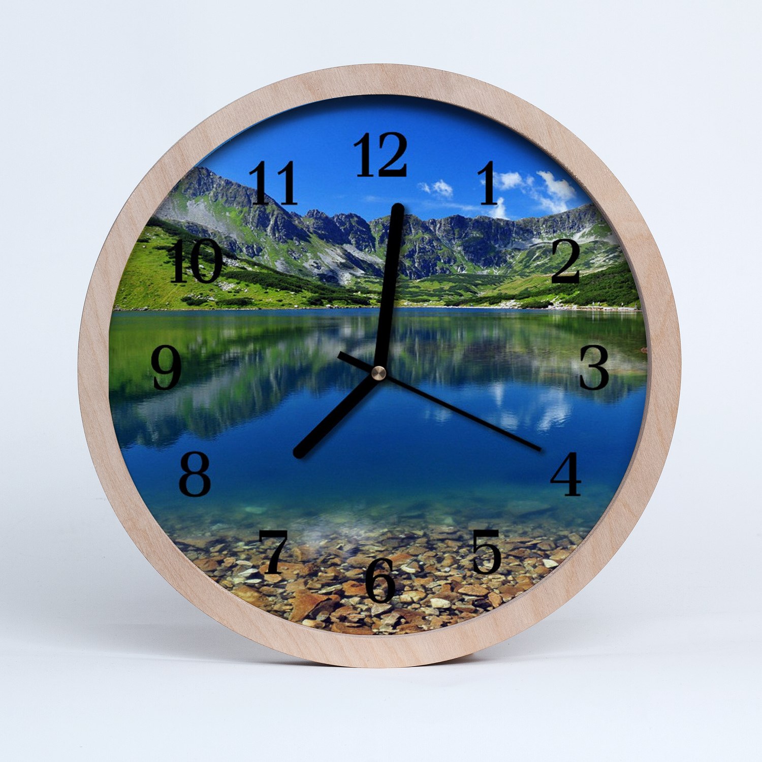 Tulup Horloge murale en bois 30fi cm horloge en bois - Mountain Lake Paysage