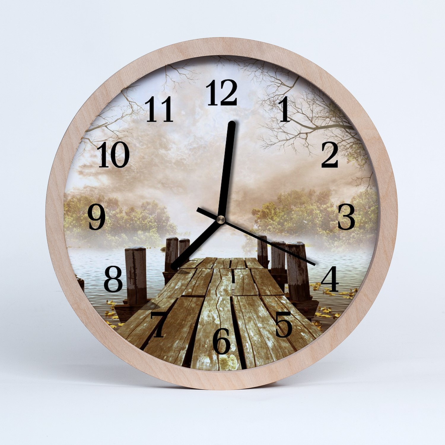 Tulup Horloge murale en bois 30fi cm horloge en bois - Paysage pont