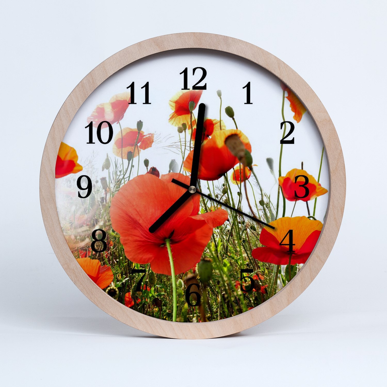 Tulup Horloge murale en bois 30fi cm horloge en bois - coquelicots Fleurs