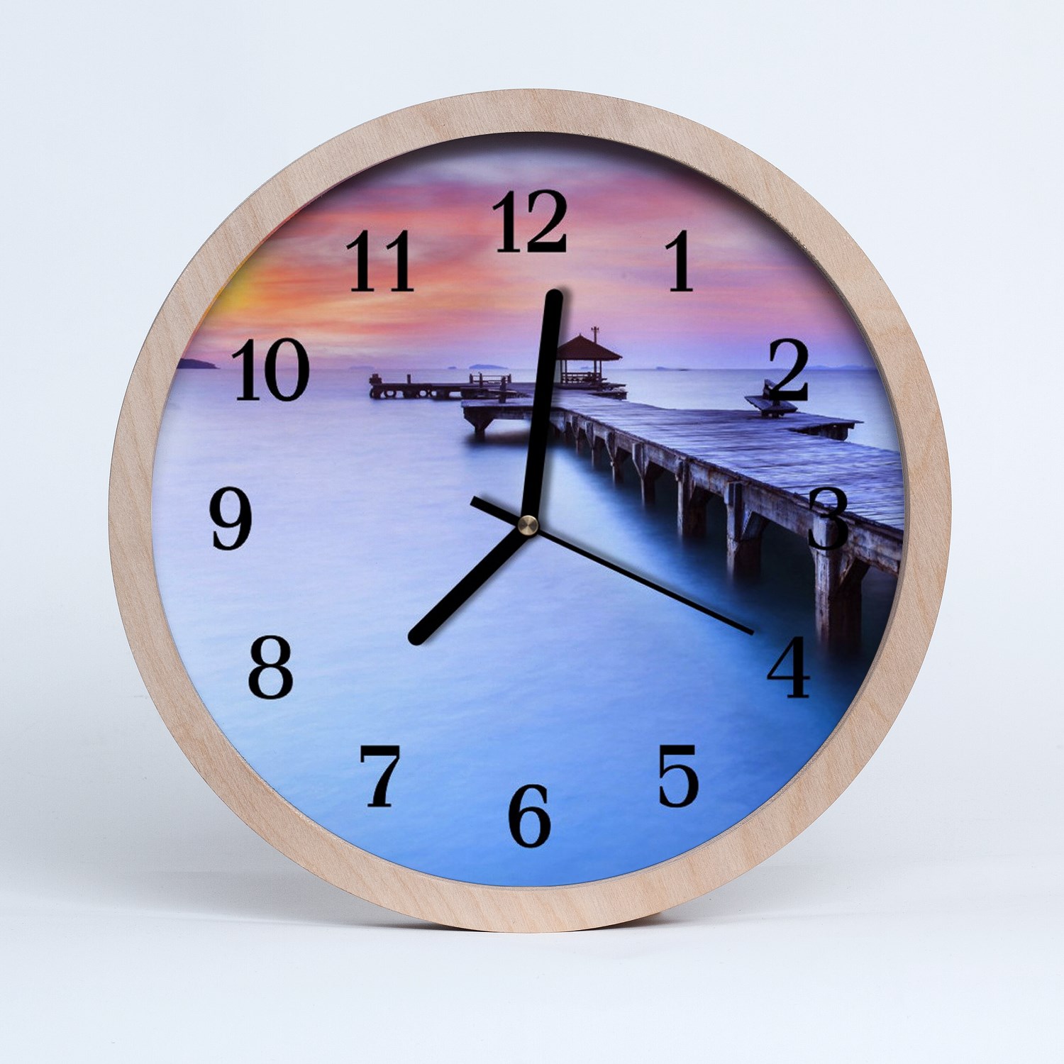 Tulup Horloge murale en bois 20fi cm horloge en bois - plate-forme Sea