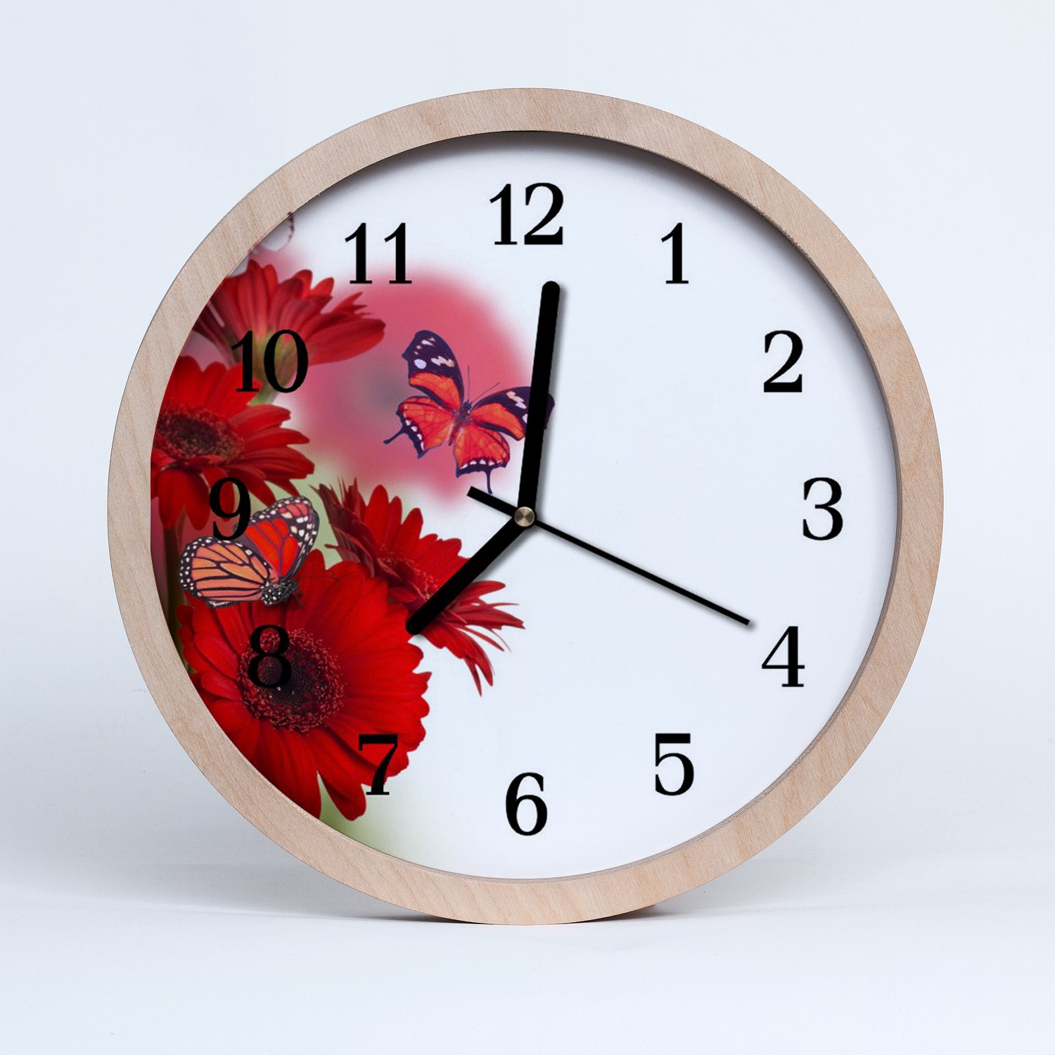 Tulup Horloge murale en bois 30fi cm horloge en bois - fleurs gerbera