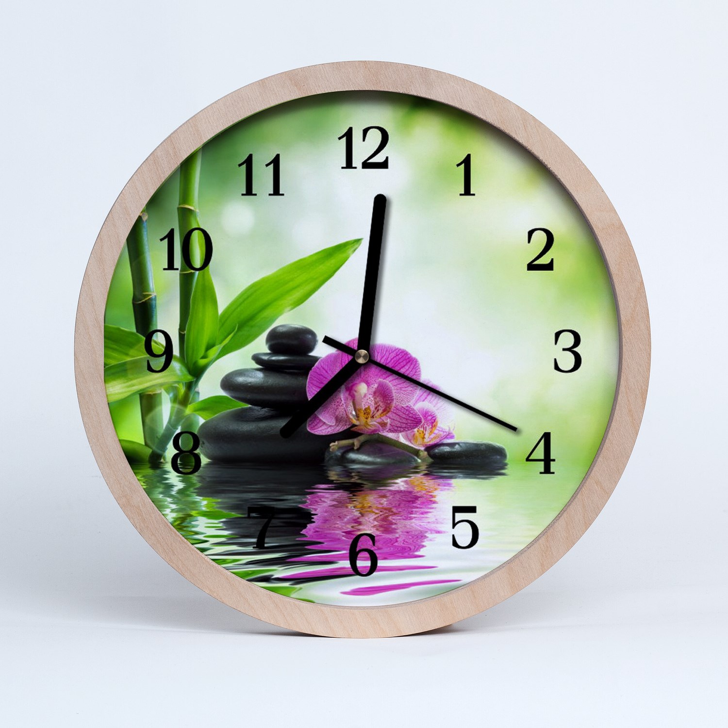 Tulup Horloge murale en bois 30fi cm horloge en bois - Fleurs d'orchidée Spa Spa