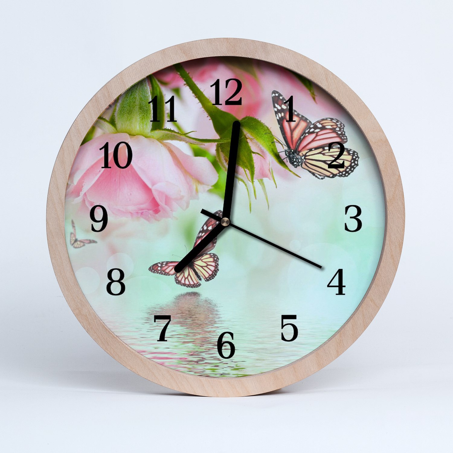 Tulup Horloge murale en bois 30fi cm horloge en bois - Animaux Papillons coule