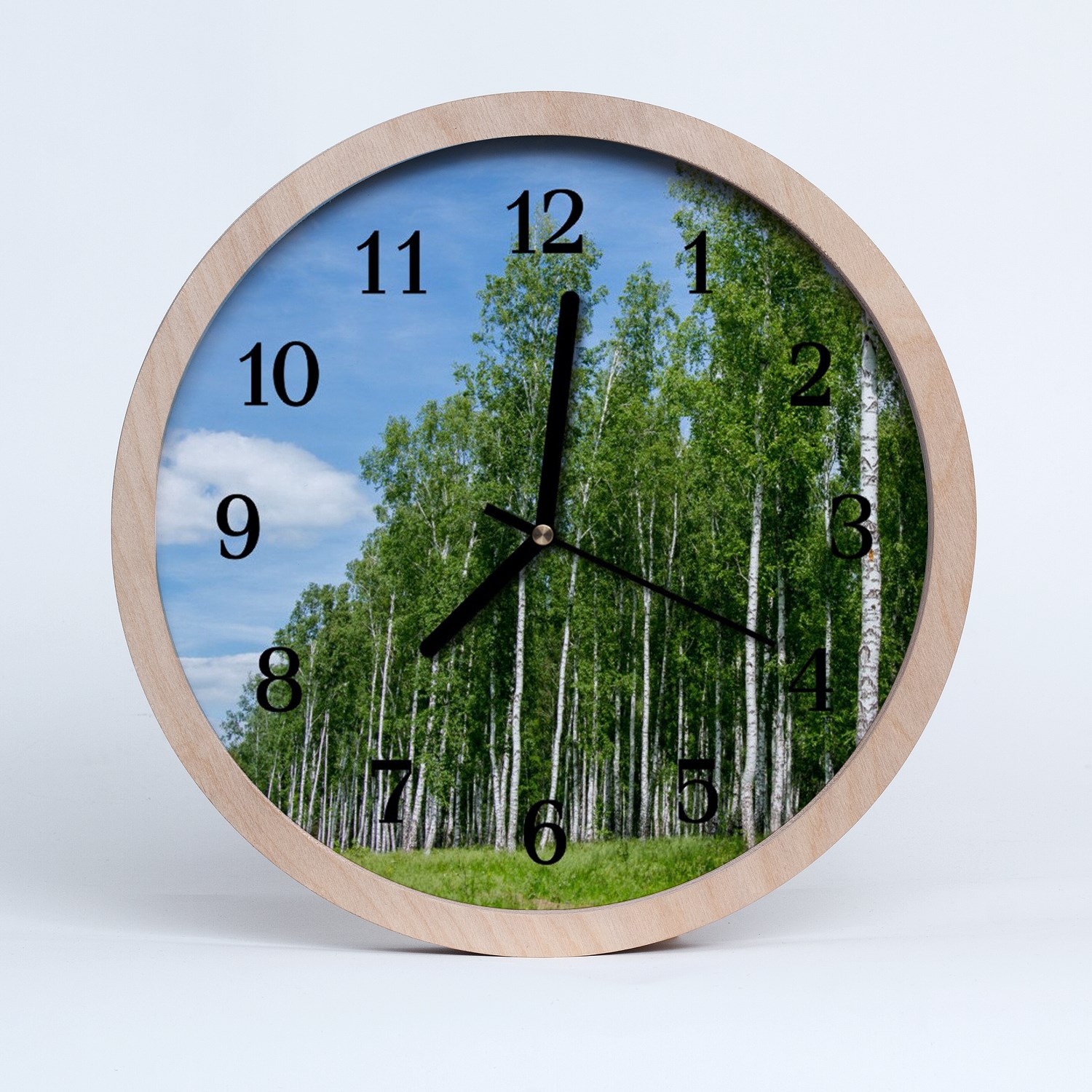 Tulup Horloge murale en bois 30fi cm horloge en bois - forêt de bouleaux