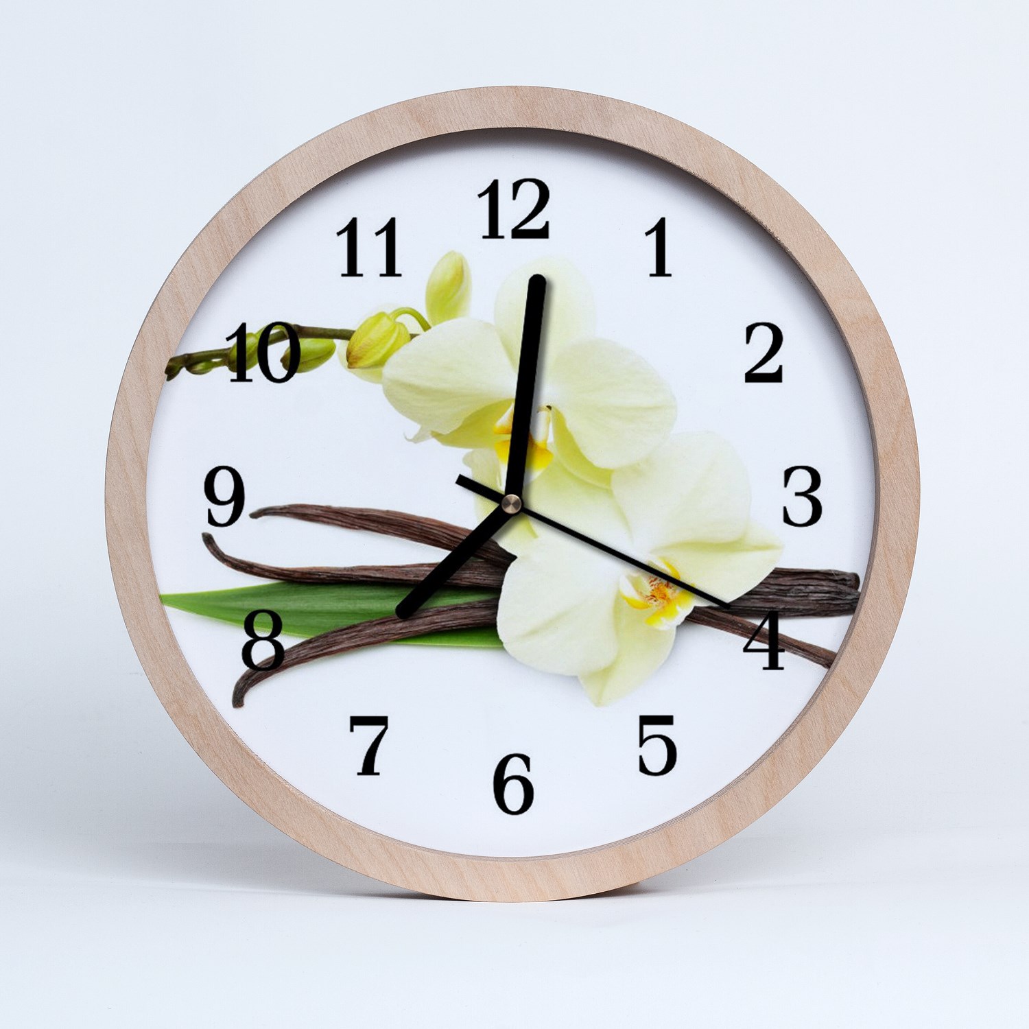 Tulup Horloge murale en bois 30fi cm horloge en bois - orchidée vanille
