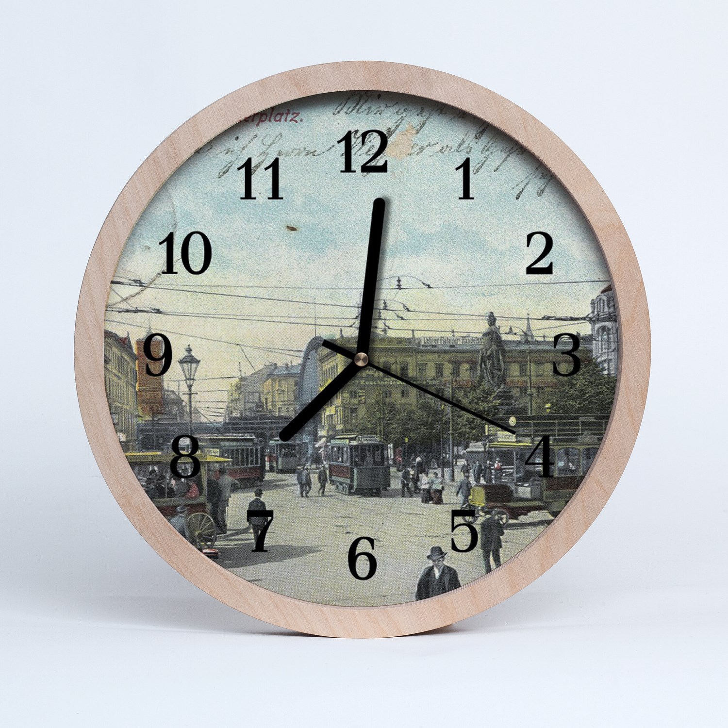 Tulup Horloge murale en bois 30fi cm horloge en bois - Carte postale Retro City