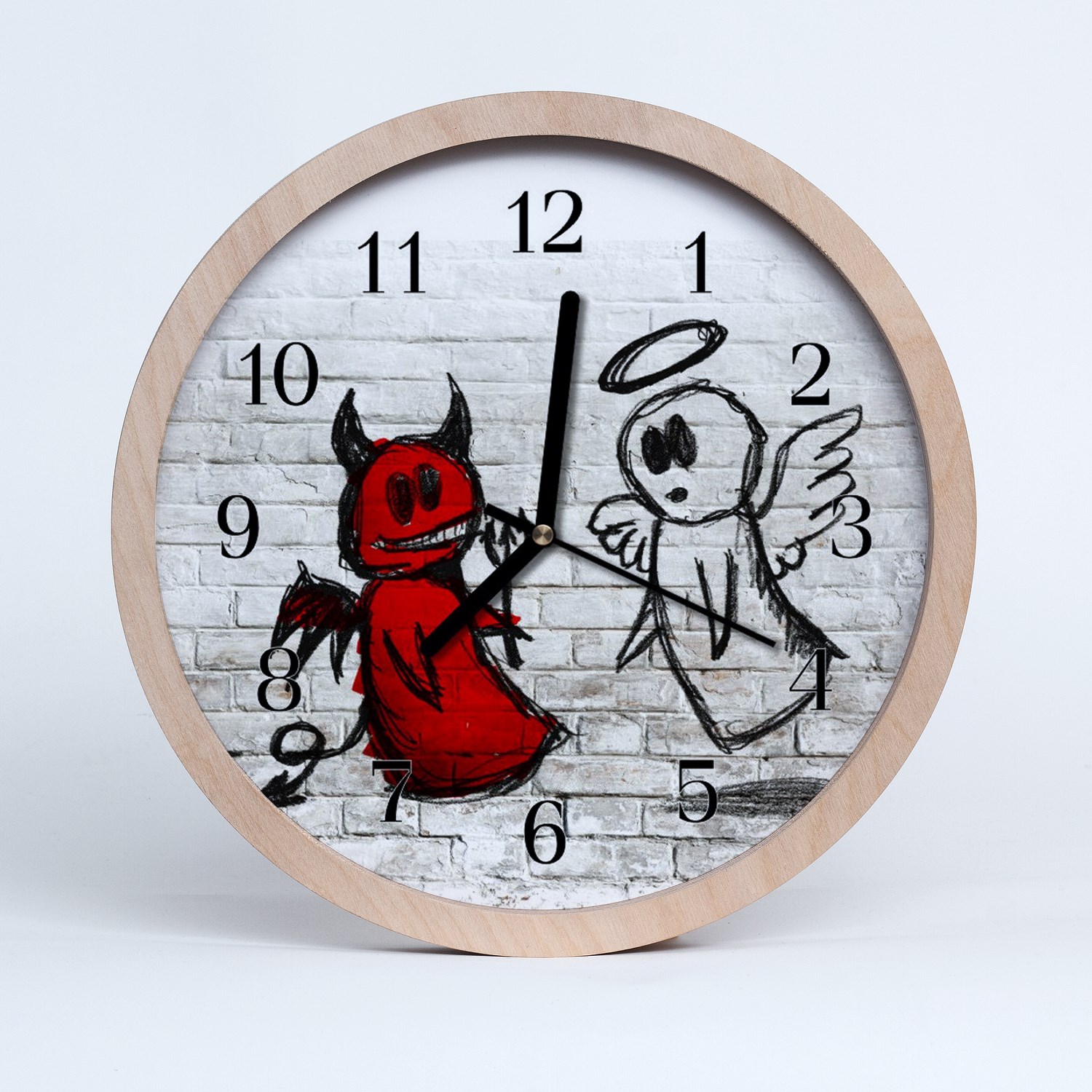 Tulup wooden clock 30fi cm wall clock kitchen clock - devil angel