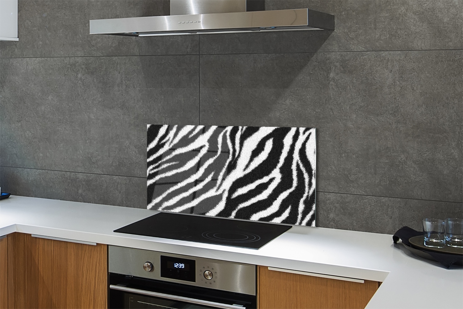 Tulup Küchenrückwand Spritzschutz aus Glas 100x50 Zebrafell