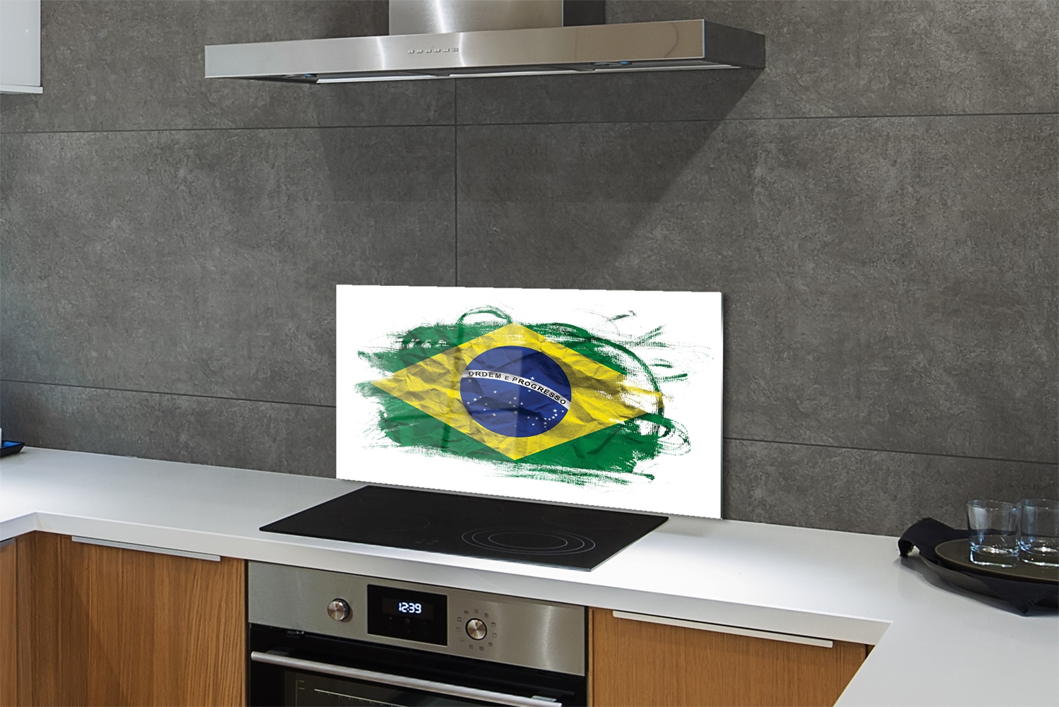 Tulup Küchenrückwand Spritzschutz aus Glas 100x50 Flagge von Brasilien