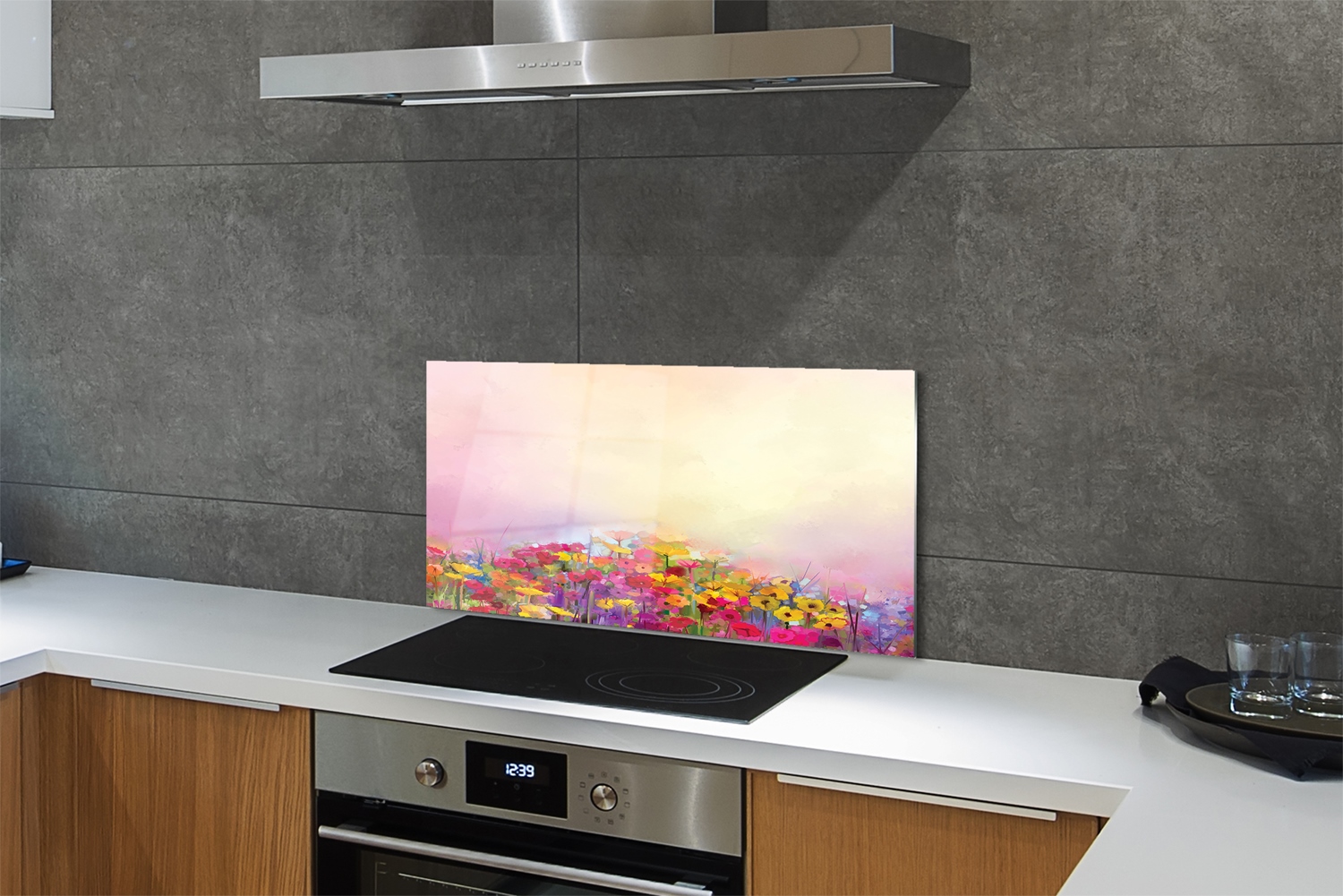 Tulup Küchenrückwand Spritzschutz aus Glas 100x50 Bild Blumen Himmel