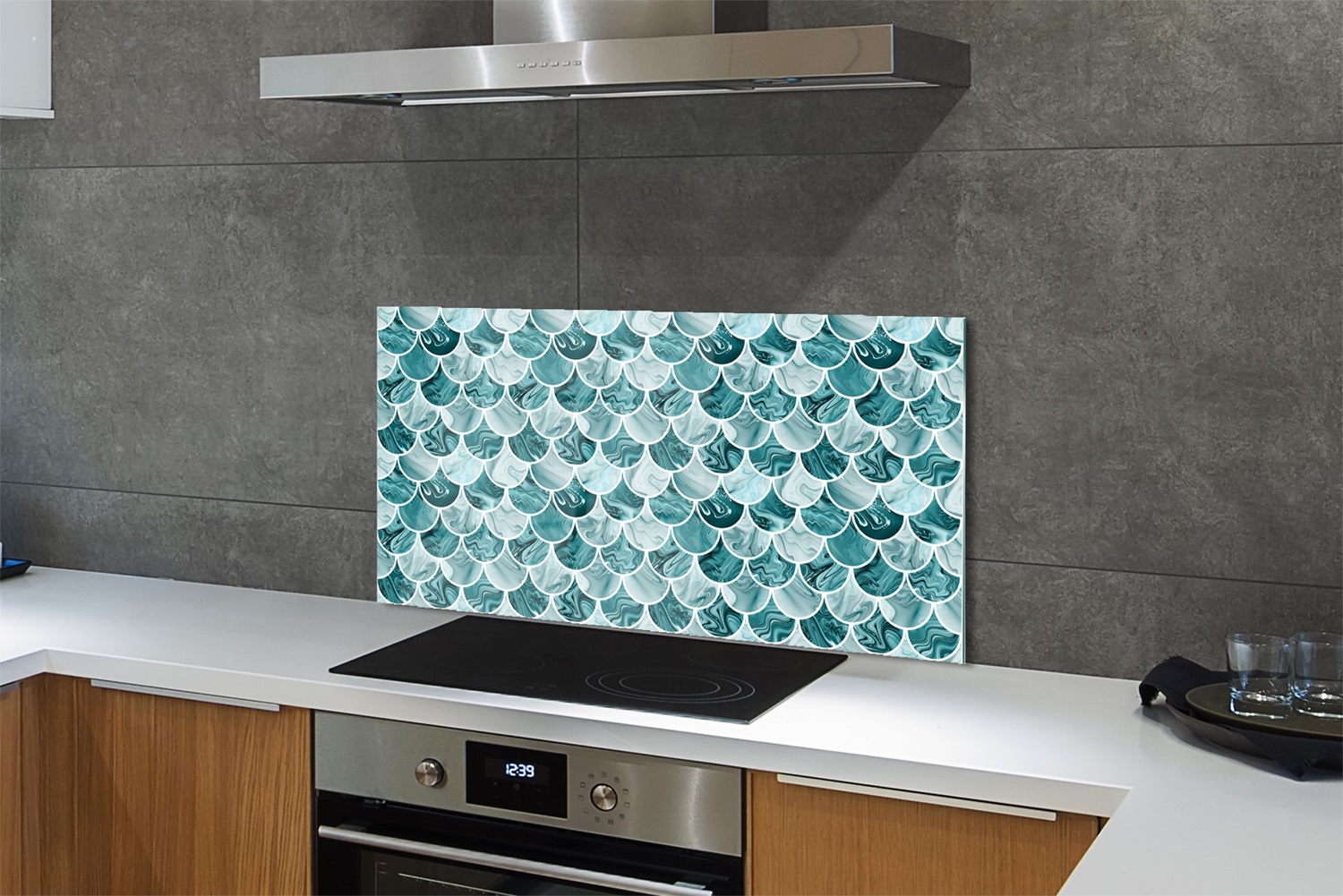 Tulup Küchenrückwand Spritzschutz aus Glas 120x60 Fish scale pattern