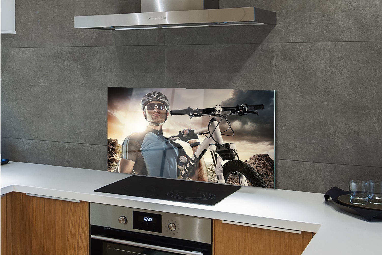 Tulup Küchenrückwand Spritzschutz aus Glas 120x60 Cyclist bike clouds