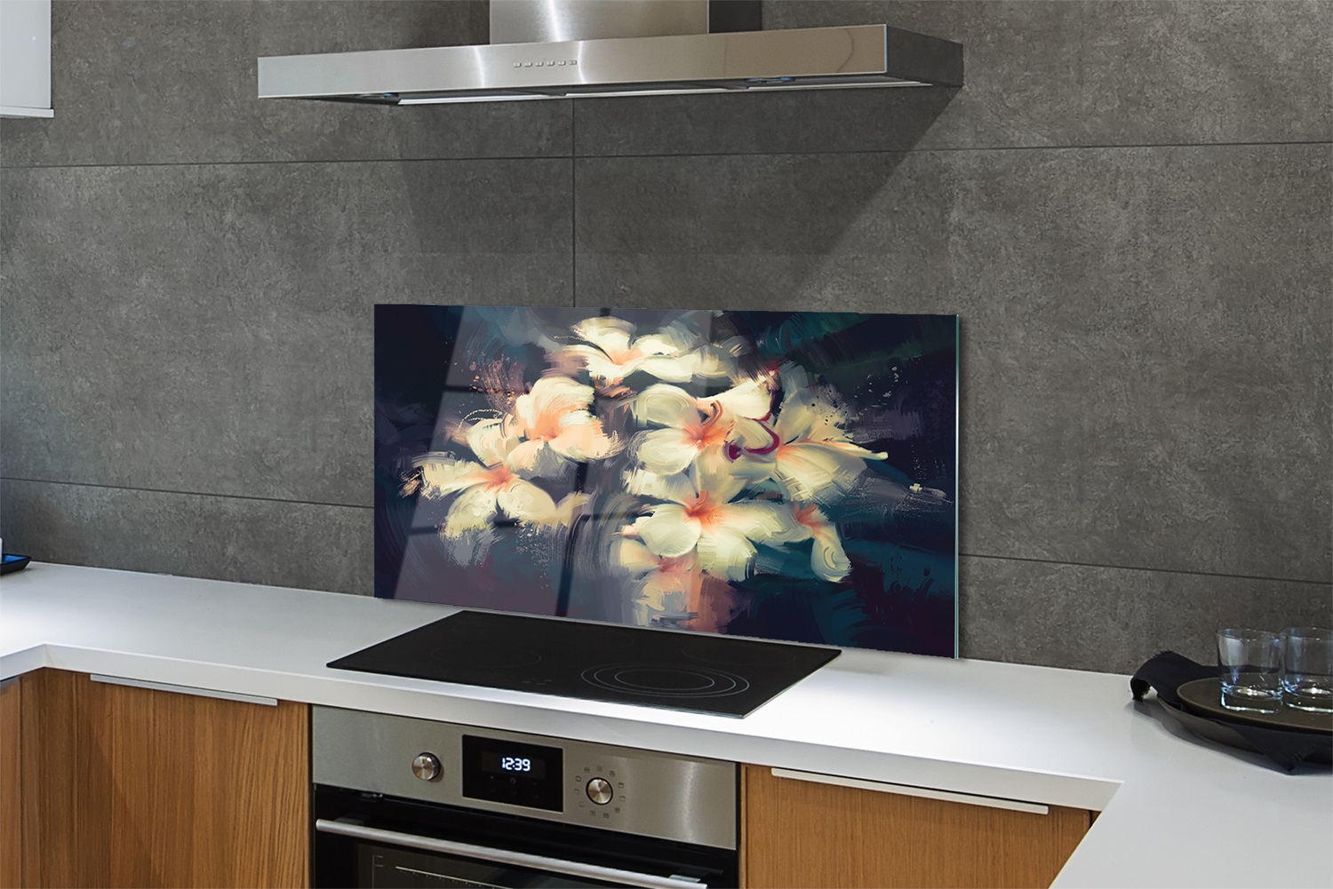 Tulup Küchenrückwand Spritzschutz aus Glas 120x60 Bild von Blumen