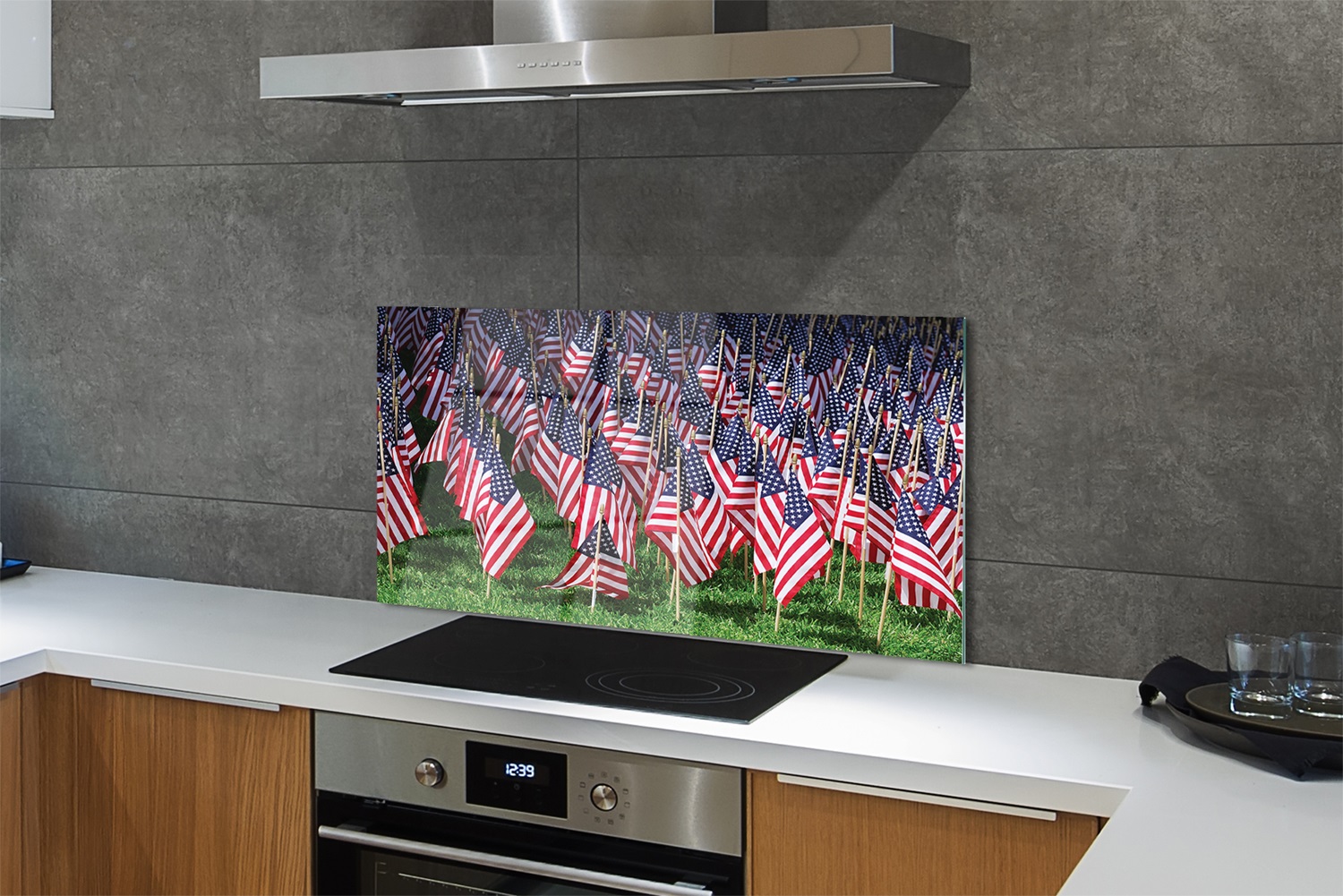 Tulup Küchenrückwand Spritzschutz aus Glas 120x60 United states flags