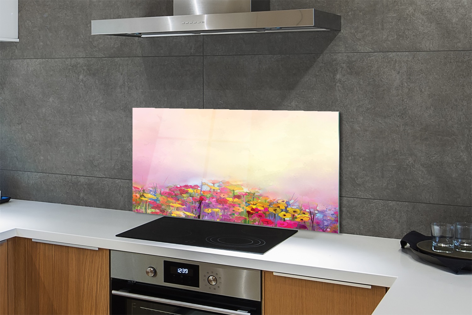 Tulup Küchenrückwand Spritzschutz aus Glas 120x60 Bild Blumen Himmel