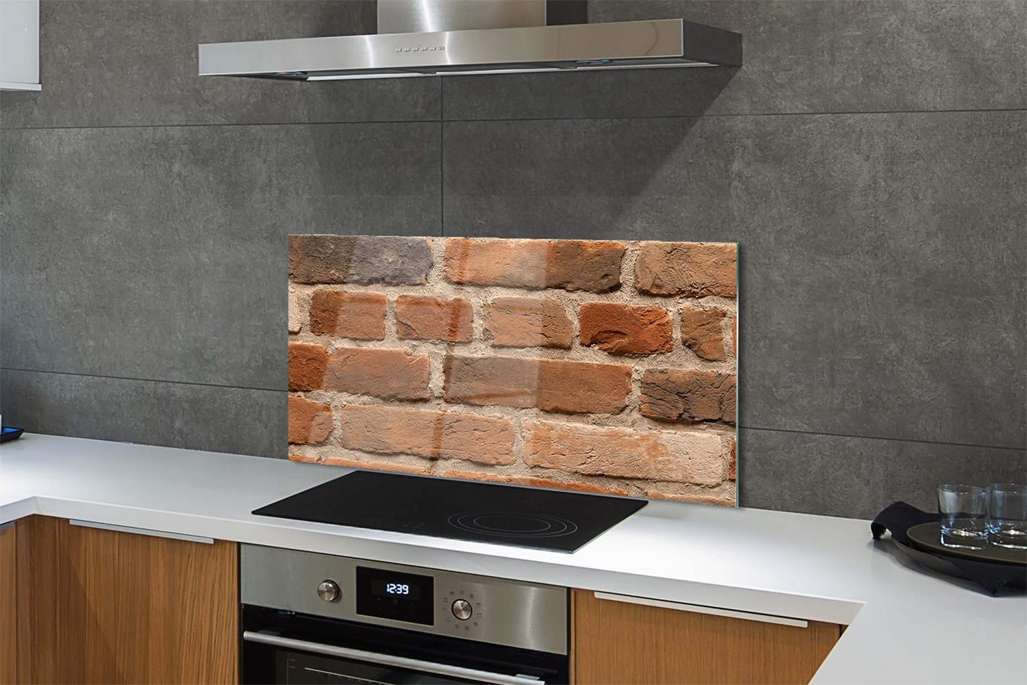 Tulup Küchenrückwand Spritzschutz aus Glas 120x60 Backsteinmauer Stein