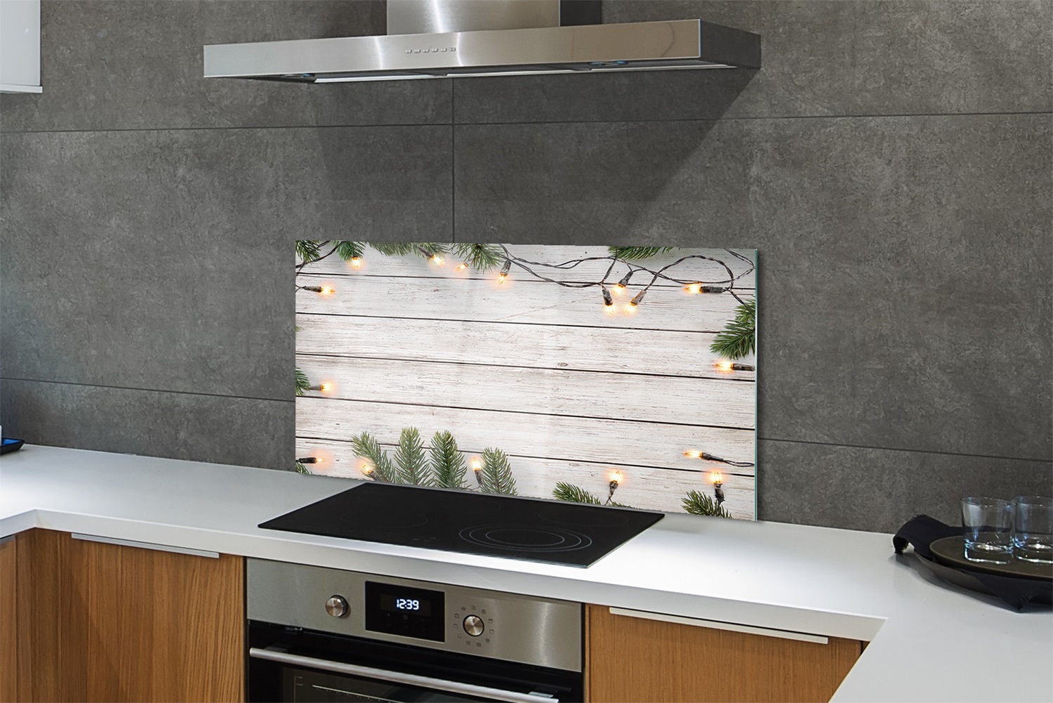 Tulup Küchenrückwand Spritzschutz aus Glas 120x60 Twigs light wood