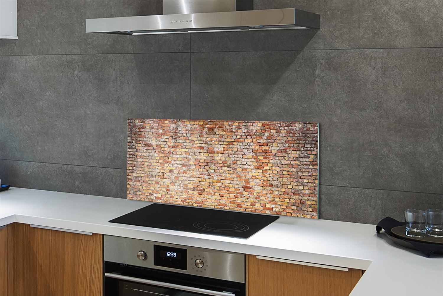Tulup Küchenrückwand Spritzschutz aus Glas 125x50 Backsteinmauer Stein