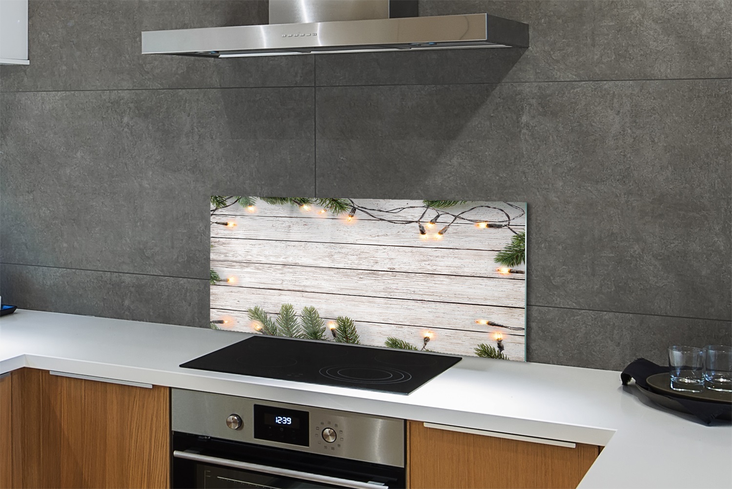 Tulup Küchenrückwand Spritzschutz aus Glas 125x50 Twigs light wood