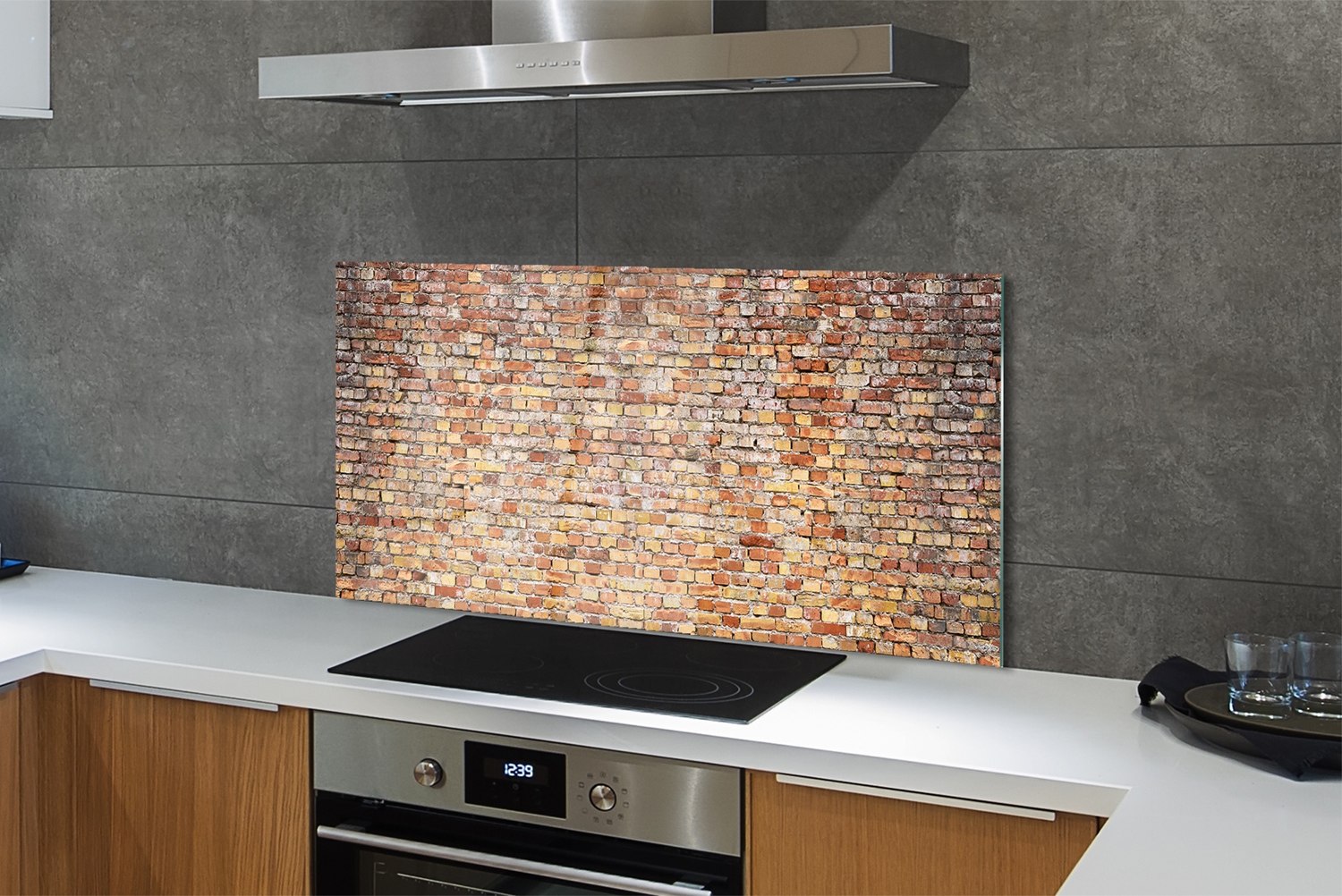 Tulup Küchenrückwand Spritzschutz aus Glas 140x70 Backsteinmauer Stein