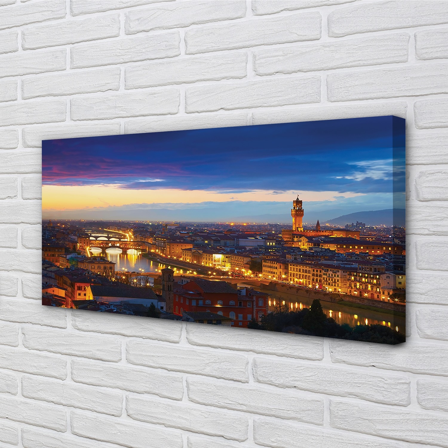 Tulup Leinwandbild 140x70 Wandkunst Italien Nacht-Panorama der Brücken