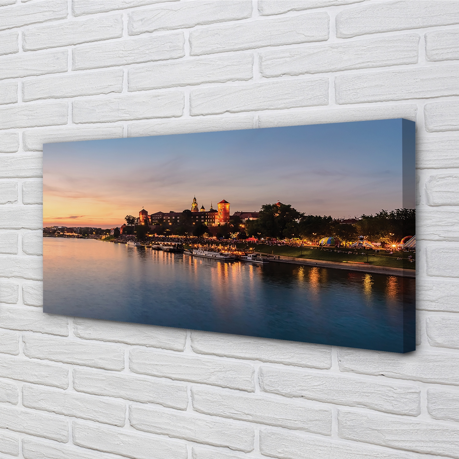 Tulup Leinwandbild 140x70 Wandkunst Krakow Sonnenuntergangfluß Schloss