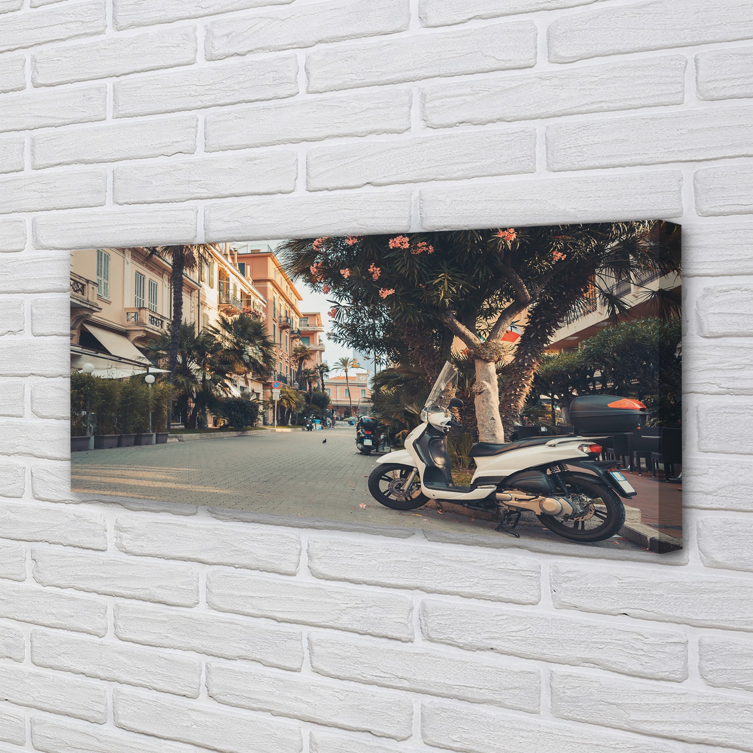 Tulup Leinwandbild 125x50 Wandkunst Motorräder Stadt Palme Sommer
