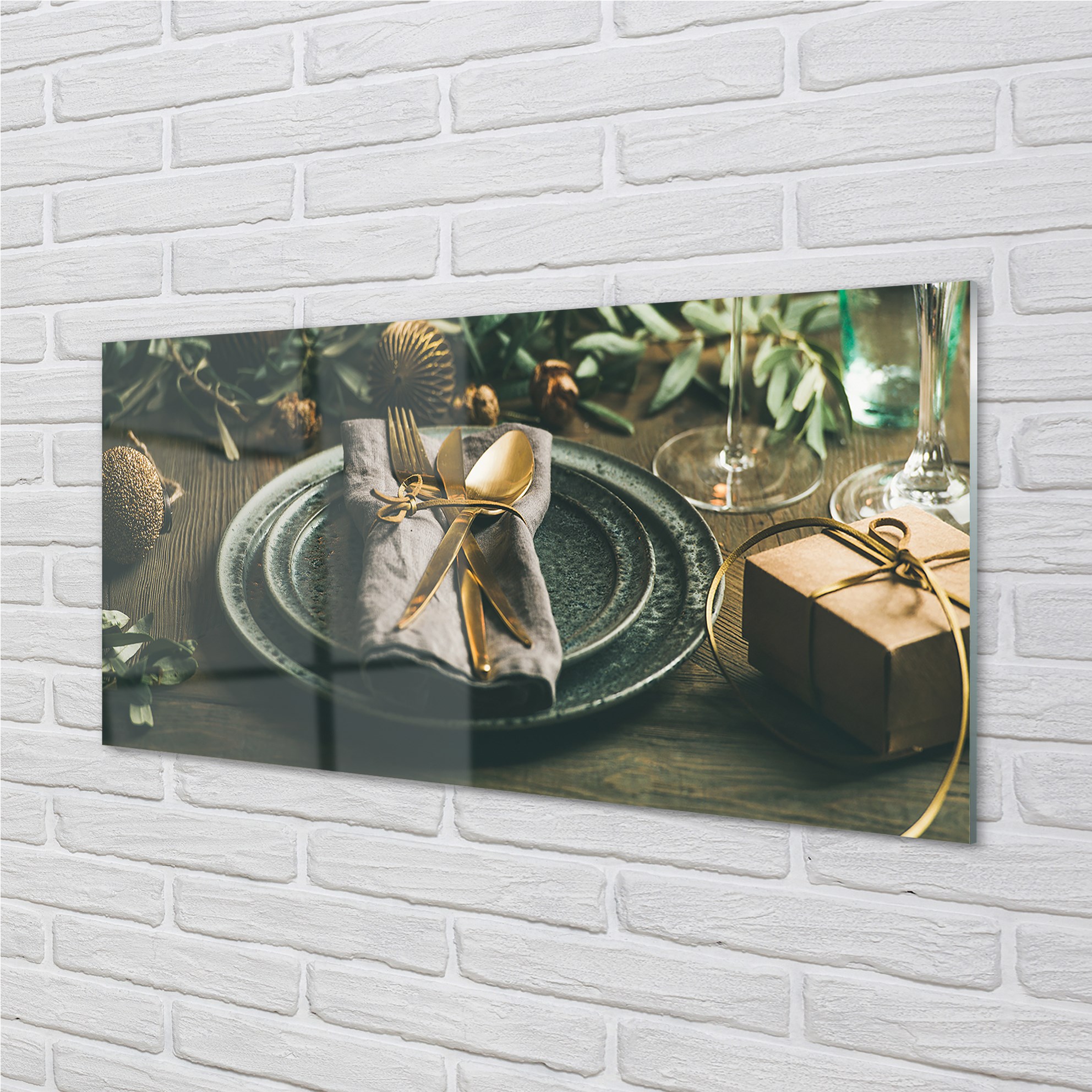 Tulup Acrylglas 120x60 Wandkunst Teller Besteck kugeln Geschenke