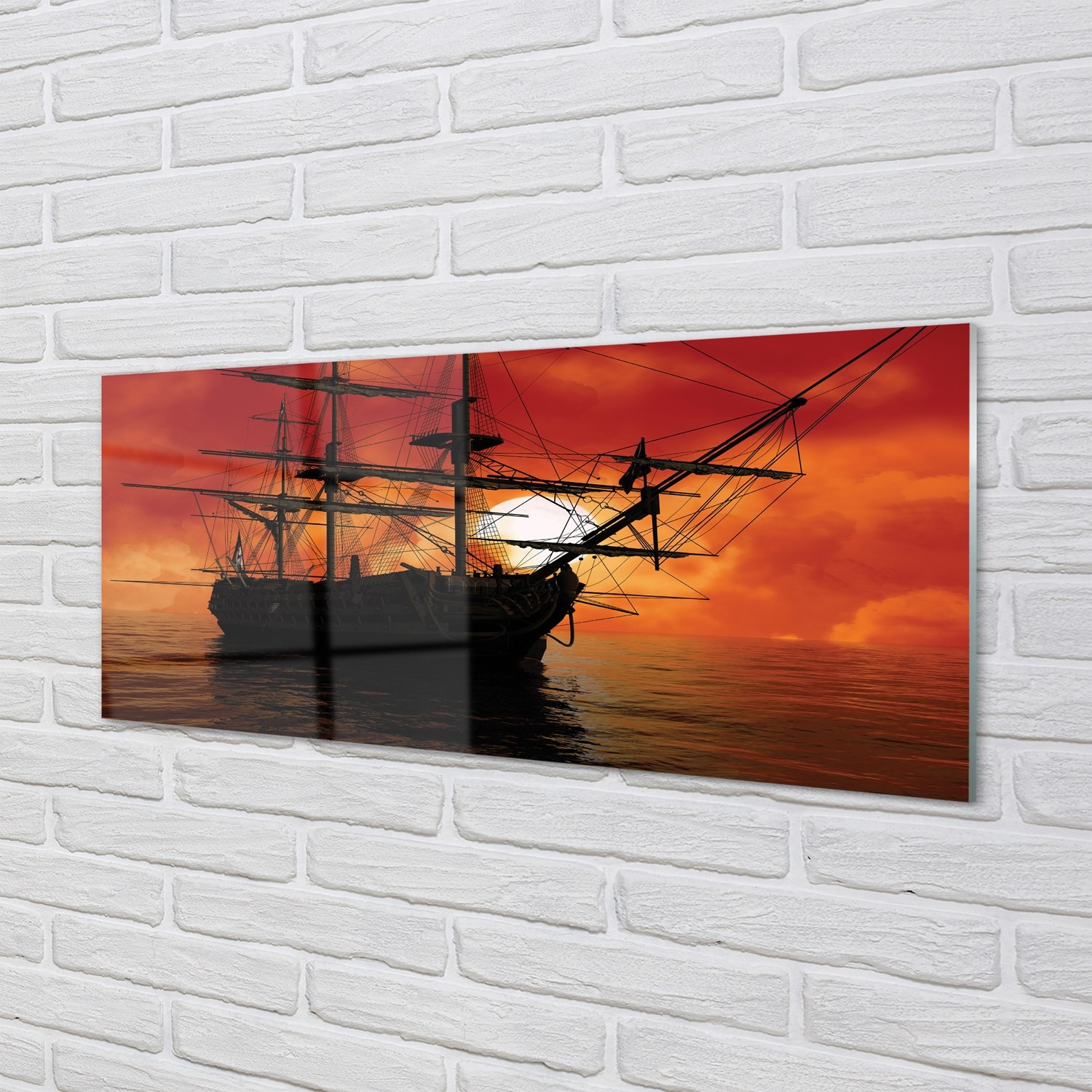 Tulup Glasbilder 125x50 Wandkunst Das Schiff Meer Himmel Wolken Sonne
