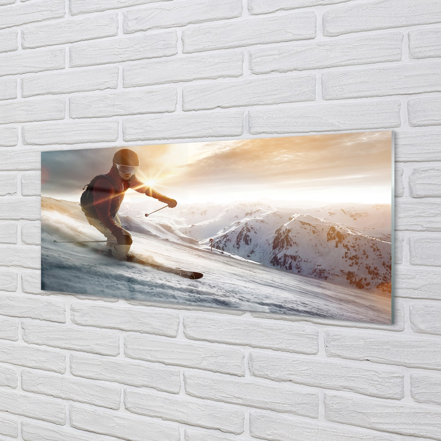 Tulup Glasbilder 125x50 Wandkunst Man Skistöcke