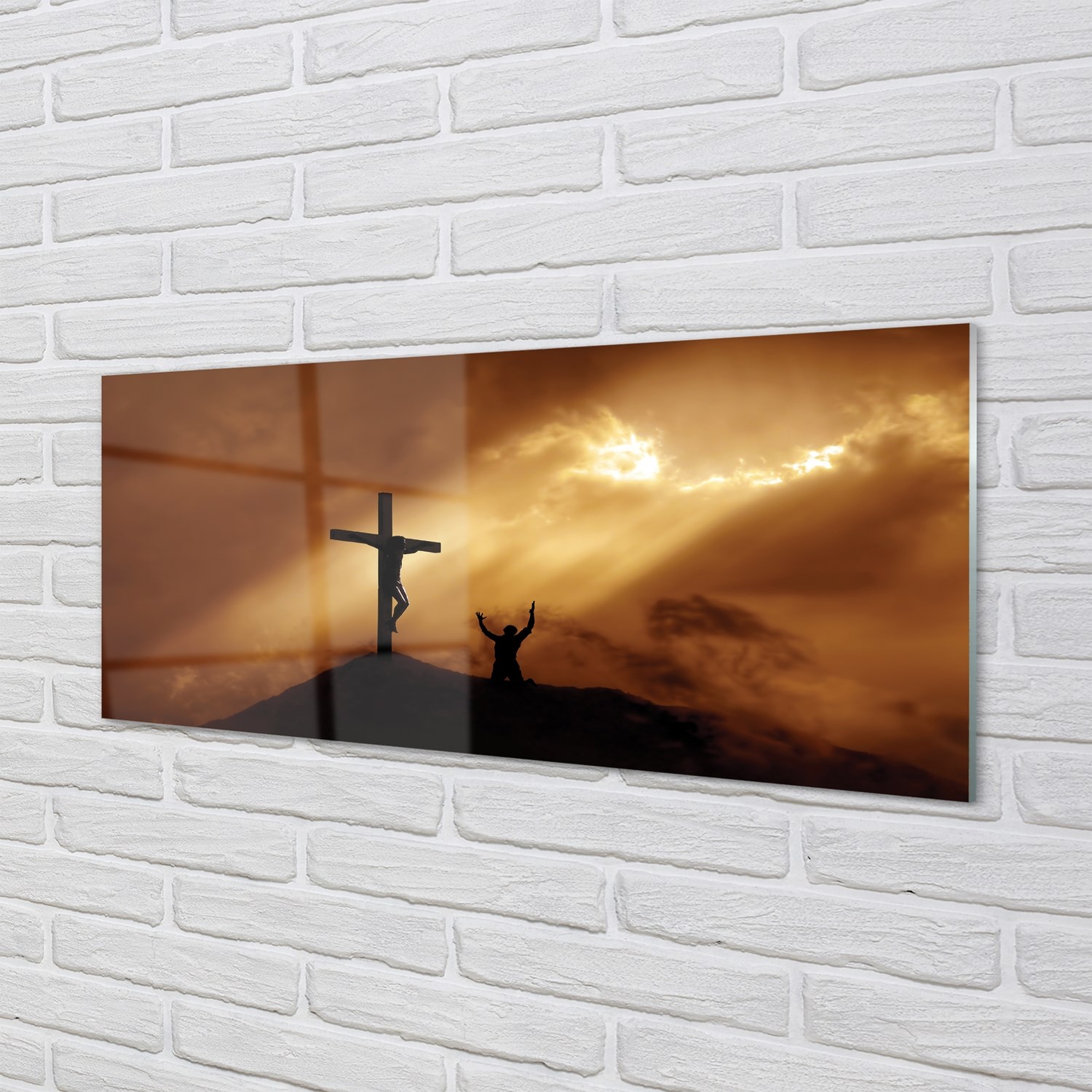 Tulup Glasbilder 125x50 Wandkunst Jesus-Kreuz-Licht